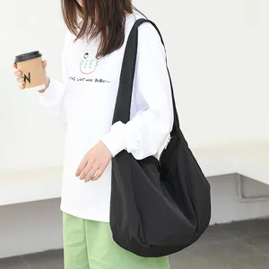 Minimalist black nylon shoulder bag large capacity hobo bag for casual daily use