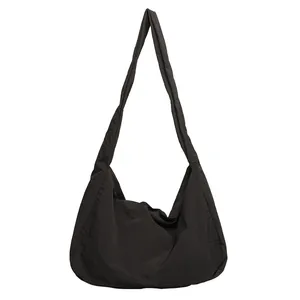 Minimalist black nylon crescent crossbody bag for women casual Korean style shoulder bag