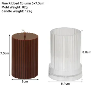 Detailed specifications of cylindrical fine-toothed pillar candle mold with dimensions