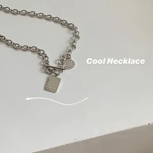 Cool hip-hop style silver chain necklace with 'LOVE' and 'GRACE' engraved pendants.