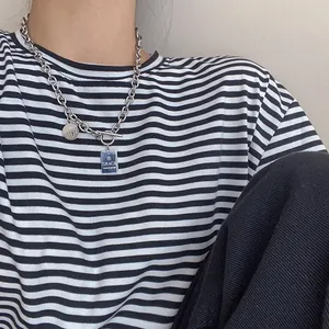 Hip-hop style chunky silver chain necklace with 'LOVE' and 'GRACE' pendants for women