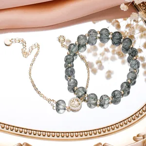 Niche Design Green Rutilated Quartz Crystal Bracelet For Women Hollow Out Tree Of Life Pendant Rhinestone Jewelry Bracelet