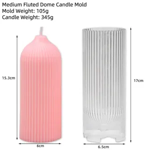 Medium vertical stripe dome candle mold with product dimensions and weight information