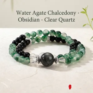 Chinese Stijl Retro Mosagaat Obsidiaan Kralen Armband Voor Vrouwen Vintage Natuursteen Handketting Etnische Sieraden Cadeau