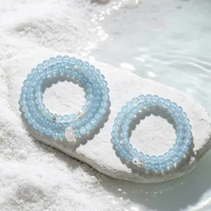 Women Blue Chalcedony Beaded Bracelet Fresh Sweet Summer Style White Agate Ring Artificial Pearl Multi-layer Hand Jewelry Gift