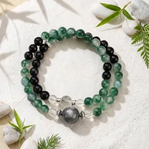 Vintage armband met watergras chalcedoon en obsidiaan kralen