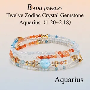 Zodiac Natural Stone Crystal Beaded Bracelet For Women Multi-layer Fashion Commute Jewelry Handmade Gemstone Charm Hand String Gift
