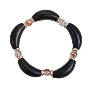 Exquisites Sandelholz-Armband mit natürlichen Quarzkugeln und Kristall-Abstandhaltern