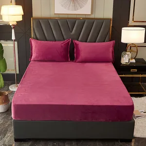 Crystal Velvet Fitted Sheet Set Warm Plush Mattress Protector Nordic Solid Color Bed Cover With Elastic Bottom Soft Cozy Bedding For Home