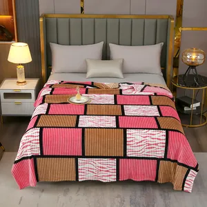 Morbida Coperta di Flanella a Quadri per Letto Divano Ufficio Leggera Calda Comoda Motivo a Righe Coperta in Pile per Tutte le Stagioni