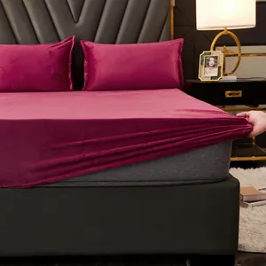 Magenta crystal velvet fitted sheet set with two matching pillowcases