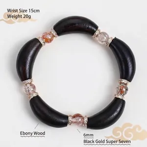 Handgefertigtes Ebenholz Armband mit natürlichen Black Gold Super Seven Kristallperlen