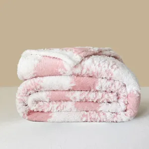 Ultra soft pink and white floral jacquard flannel fleece blanket for cozy home decor