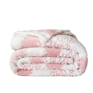 Premium soft pink and white jacquard flannel blanket with plush double-sided fleece