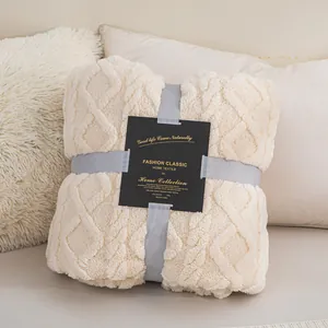 Soft Coral Fleece Blanket Solid Color Flannel Throw For Sofa Bed Office Nap Warm Decorative Jacquard Plush Blanket For All Seasons