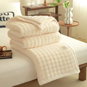 Modern Soft Milk Velvet Blanket Thick Waffle Texture Flannel Nap Blanket For Office Bedroom Cozy Polyester Sofa Cover Blanket Gift