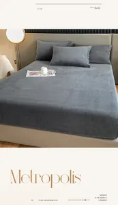 Juego de sábanas ajustables de terciopelo gris con fundas de almohada para invierno