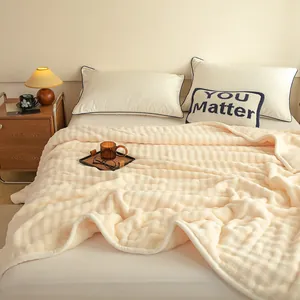 Cream textured milk velvet fleece blanket for bed or office nap cozy soft throw