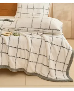 Verdickte Milchfleece Karo Decke, weiche kuschelige Flanelldecke fuer Bett Sofa Schlafen.
