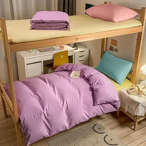 Juego de cama de algodón lavado con edredón morado para literas en dormitorios