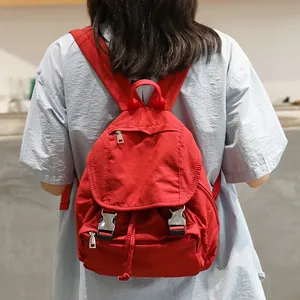 Mochila de Lona Lavada Retro Japonesa para Mujer Moda Plateado Metálico Gran Capacidad Mochila Escolar Casual
