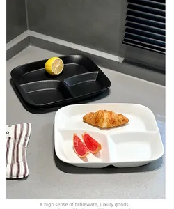High-quality ceramic divided plates for portion control breakfast in black and white