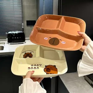 Simpatico Piatto Diviso in Ceramica con Capibara Cartone Animato Controllo Porzioni Microonde Sicuro per Bambini Adulti