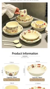 Detailed dimensions and capacities for cute bear pattern ceramic bowls and plates set
