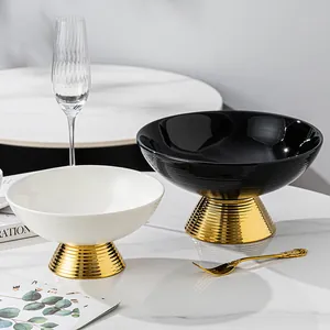 Fruteros de cerámica de lujo con base dorada para decoración de sala de estar moderna