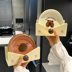 Cartoon Wasserschwein Hase Keramik Snack Teller Set Mit Aufbewahrungsregal Süße Dessertschale Knochen Spucknapf Cream Stil Küche Geschirr
