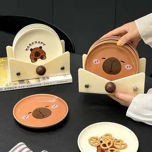 Süßes Cartoon-Capybara-Keramik-Snackteller-Set mit umschlagförmigem Aufbewahrungshalter
