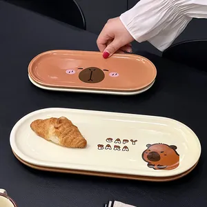 Mignon ensemble d'assiettes à dessert en céramique capybara plat à sushi ovale