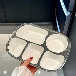 Vassoio diviso in ceramica con bordo argento per controllo delle porzioni
