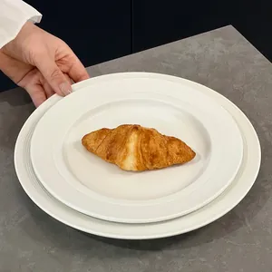 Minimalist white ceramic flat plate for steak and dim sum, elegant restaurant style dinnerware