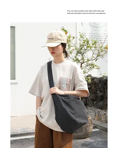 Bolso bandolera de cuadros de estilo japonés en lona lavada para mujer, estilo informal