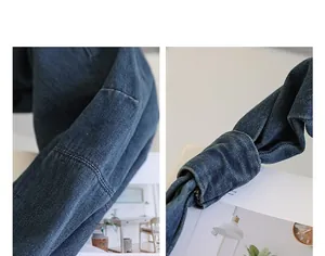 Detailed macro view showing the durable blue denim texture and knot design on a casual bag