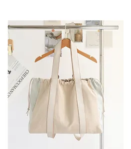 Bolso tote de lona de estilo coreano casual con cordón y paneles en contraste