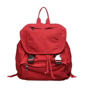 Mochila vintage de lona lavada roja de estilo japonés casual con gran capacidad