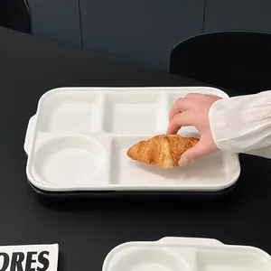 White ceramic divided meal tray with five compartments for healthy portion control