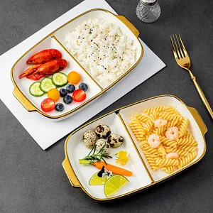 Zweiteiliges Keramik-Servierteller-Set mit elegantem Goldrand für gesunde Mahlzeiten