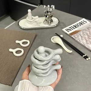 Minimalist Ceramic Chopstick Rest Stackable Multiple Rings Stand Modern Tableware Storage Stand Handmade Glazed Porcelain Decoration Home Kitchen Ornament