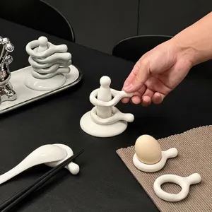 Creative minimalist ceramic chopstick rest and porcelain spoon holder set for home