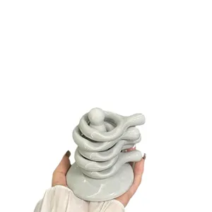 Creative stackable ceramic chopstick holder set in light grey for elegant home dining decor