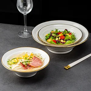 Bol à Ramen en Céramique de Style Japonais Blanc Avec Bord Doré Saladier de Luxe Pour Restaurant à Domicile Bol à Soupe