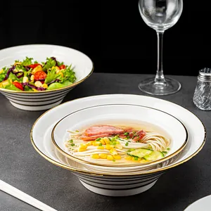Bols à ramen en céramique blanche de style japonais avec bord doré