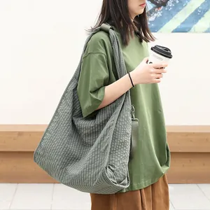 Bolso tote de lona a cuadros verdes, bolso de hombro informal grande para mujer