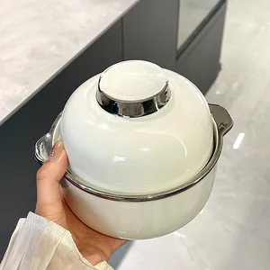 Service de Bols à Nouilles en Céramique Avec Couvercle et Bordure Argentée Bol à Soupe en Porcelaine pour Dessert Femme Filles Vaisselle de Cuisine