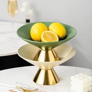 Luxurious 2-tier ceramic fruit plate with gold base for modern home living room decor