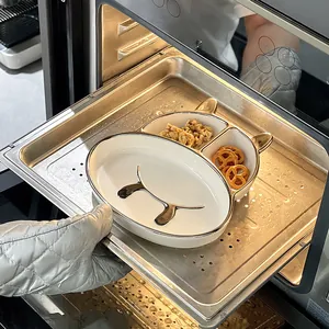 Χαριτωμένο κεραμικό πιάτο με χωρίσματα σε σχήμα γάτας για παιδιά και ενήλικες