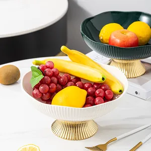 Coupes à fruits en céramique de luxe avec socle doré pour décoration d'intérieur